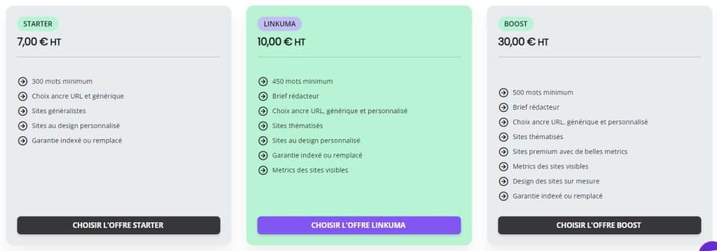 tarifs linkuma