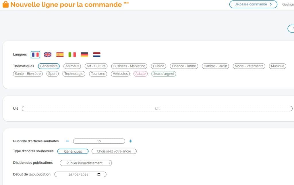Détails de commande sur acess link