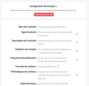 configuration kreapro